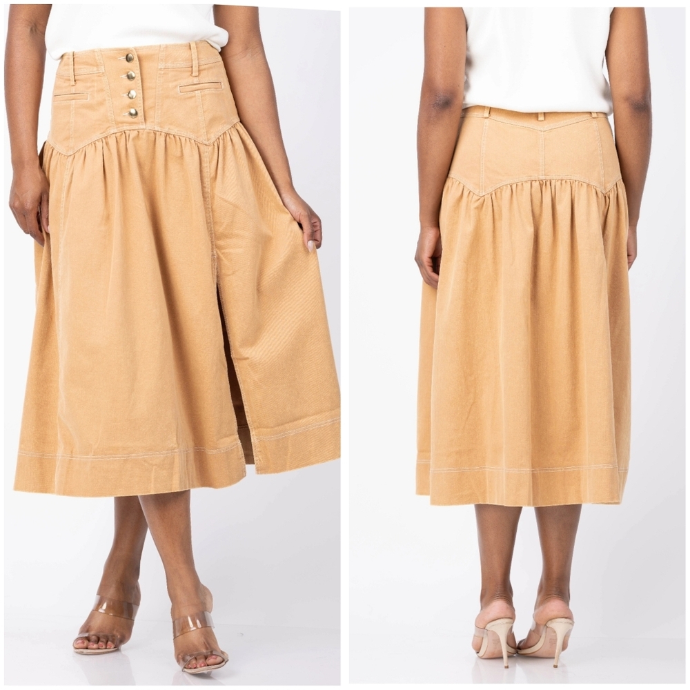 NWOT Love The Label Christine Midi Skirt In Biscuit A-Line, Sz M